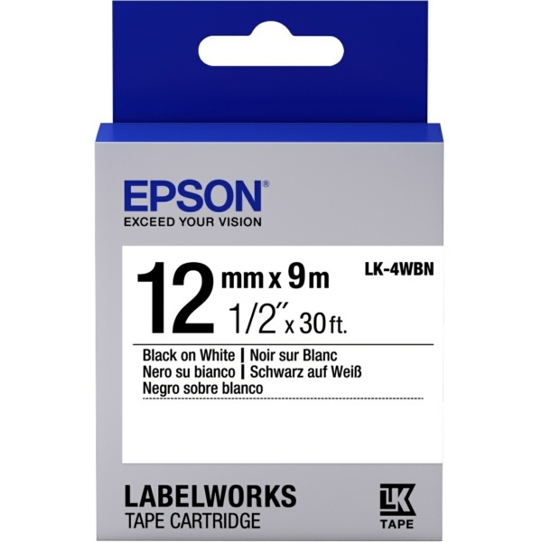 Epson C53S654021/LK-4WBN Farbband schwarz auf weiss extra adhesive 12mm x 9m