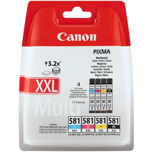 Canon 1998C007/CLI-581XXL Tintenpatrone MultiPack Bk,C,M,Y extra High-Capacity VE=4