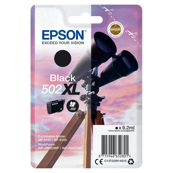 Epson C13T02W14010/502XL Tintenpatrone schwarz High-Capacity, 550 Seiten 9,2ml