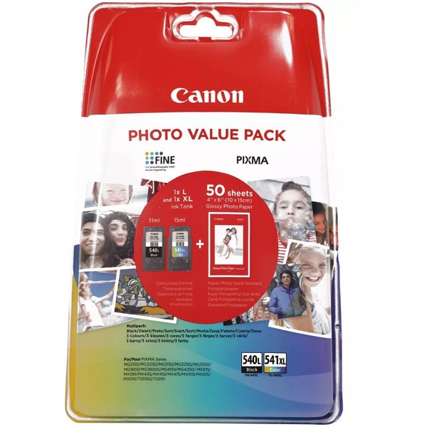 Canon 5224B007/PG-540L+CL-541XL Druckkopfpatrone Multipack schwarz + color + Fotopapier 10x15cm 50 Blatt VE=2