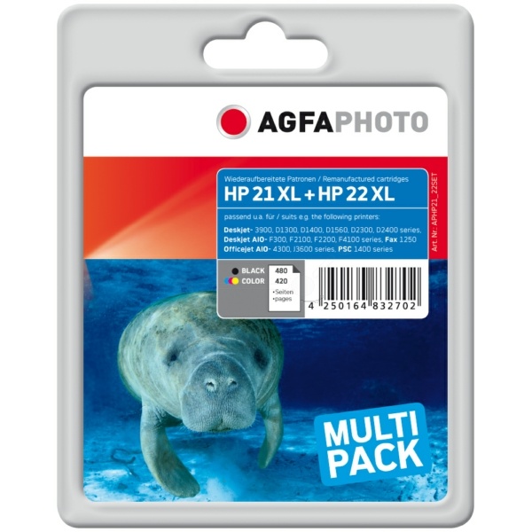 AgfaPhoto APHP21_22SET Druckkopfpatrone Multipack schwarz + color 15ml + 21ml VE=2 (ersetzt HP 21 21XL 22 22XL)