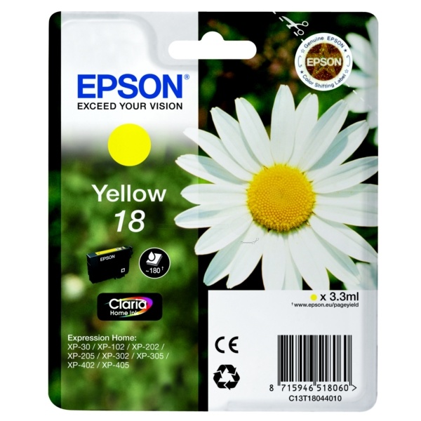 Epson C13T18044012/18 Tintenpatrone gelb, 180 Seiten 3ml