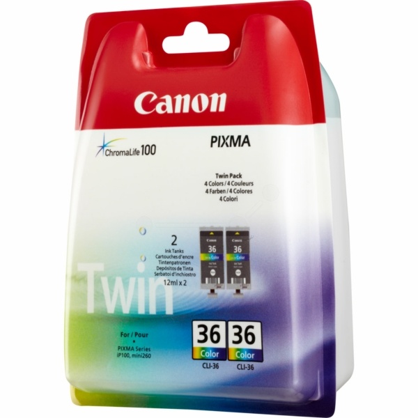 Canon 1511B018/CLI-36 Tintenpatrone color Doppelpack, 2x249 Seiten 12ml VE=2