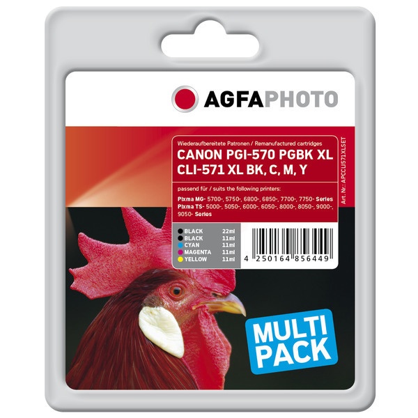 AgfaPhoto APCCLI571XLSET Tintenpatrone MultiPack 2x Bk + 1x C,M,Y 22ml + 4x11ml VE=5 (ersetzt Canon CLI-571BKXL CLI-571CXL CLI-571MXL CLI-571YXL PGI-570PGBKXL)