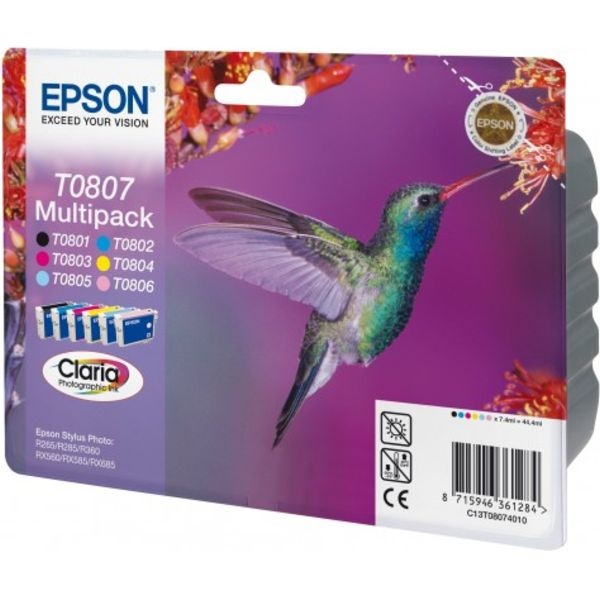 Epson C13T08074011/T0807 Tintenpatrone MultiPack Bk,C,M,Y,LC,LM, 6x220 Seiten 6x7,4ml VE=6