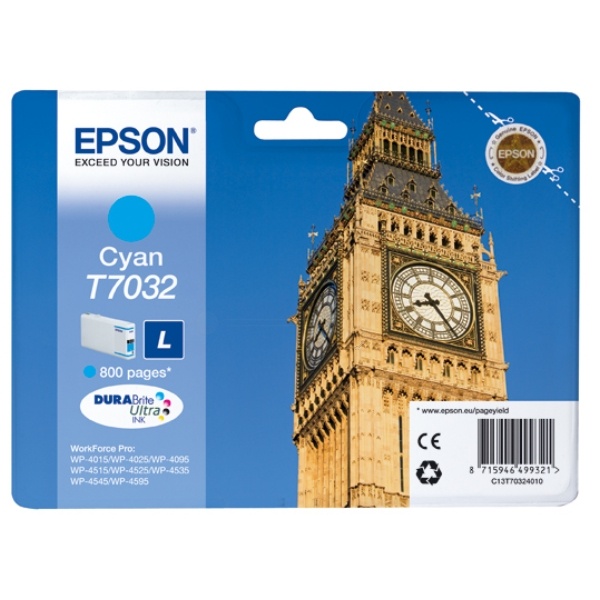 Epson C13T70324010/T7032 Tintenpatrone cyan, 800 Seiten ISO/IEC 24711 9.6ml