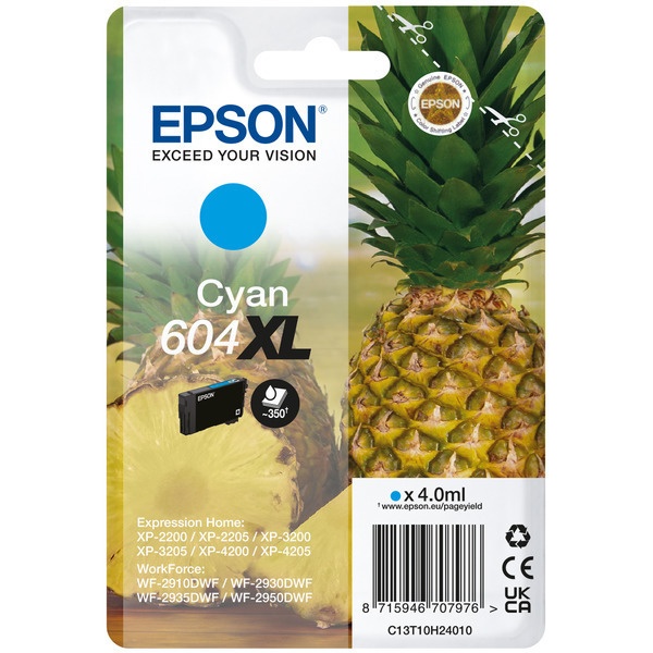 Epson C13T10H24010/604XL Tintenpatrone cyan High-Capacity, 350 Seiten 4ml