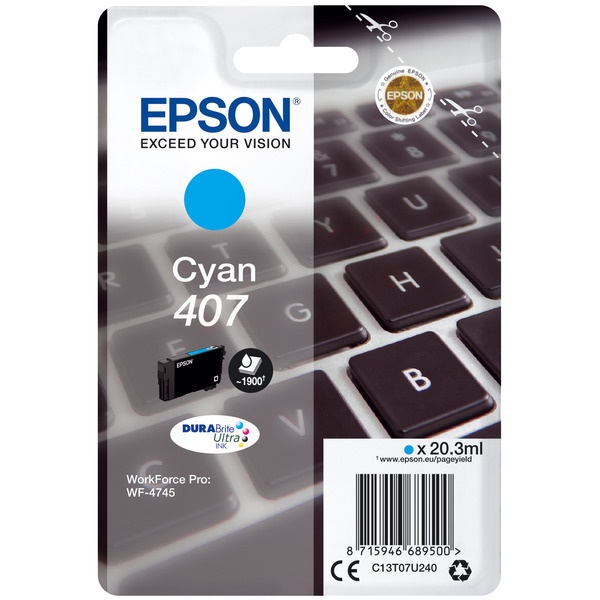 Epson C13T07U240/407 Tintenpatrone cyan, 1.900 Seiten ISO/IEC 19752 20,3ml