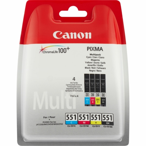 Canon 6509B009/CLI-551 Tintenpatrone MultiPack Bk,C,M,Y Blister 4x7ml VE=4