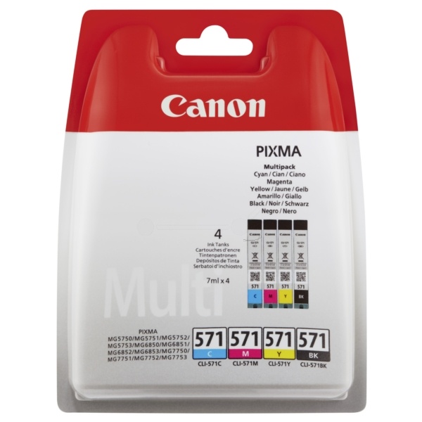 Canon 0386C005/CLI-571 Tintenpatrone MultiPack Bk,C,M,Y, 4x1.105 Seiten ISO/IEC 24711 7ml VE=4