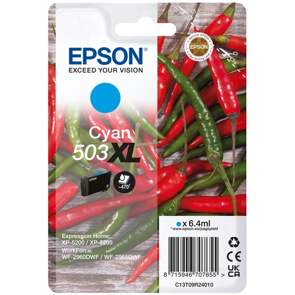 Epson C13T09R24010/503XL Tintenpatrone cyan High-Capacity, 470 Seiten 6,4ml