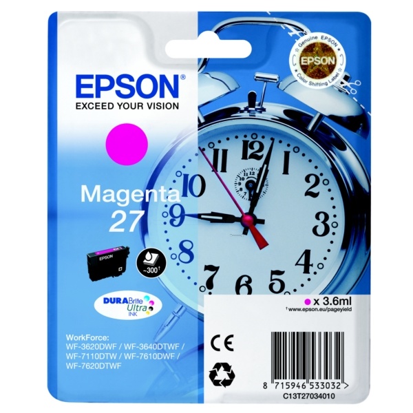 Epson C13T27034012/27 Tintenpatrone magenta, 300 Seiten 3,6ml