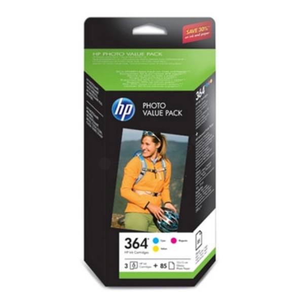 HP CH082EE/364 Tintenpatrone MultiPack C,M,Y + 85 Blatt Papier 10x15cm, 3x300 Seiten ISO/IEC 24711 140 Fotos VE=3