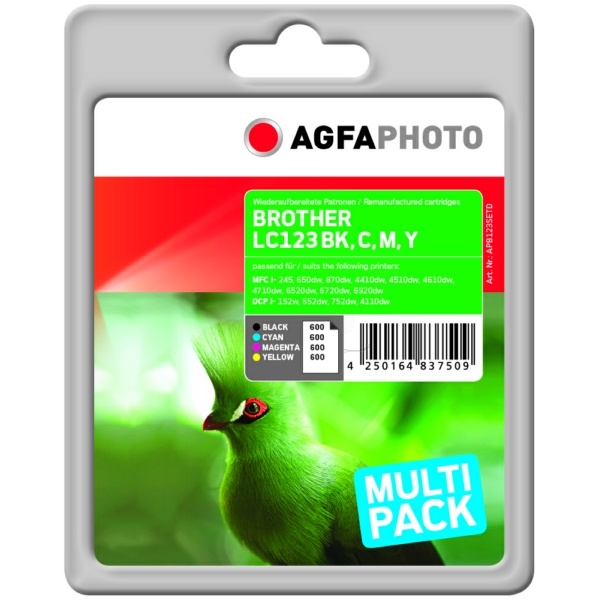 AgfaPhoto APB123SETD Tintenpatrone MultiPack Bk,C,M,Y 16ml + 3x11ml VE=4 (ersetzt Brother LC123VALBPDR)