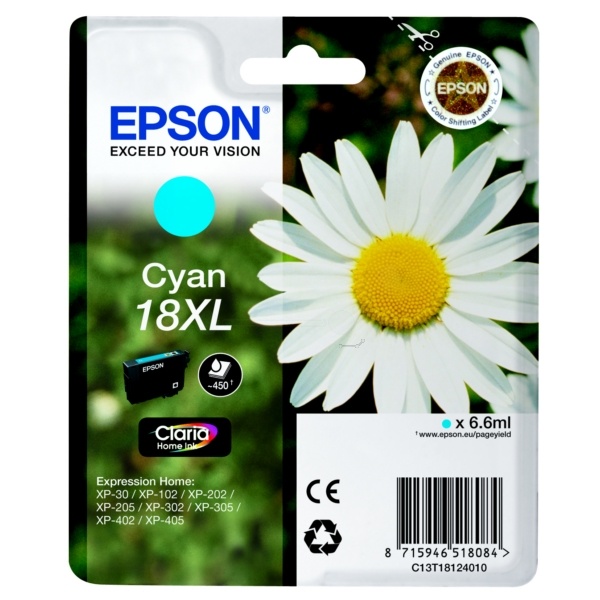 Epson C13T18124010/18XL Tintenpatrone cyan High-Capacity, 450 Seiten 6.6ml