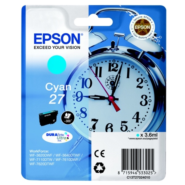 Epson C13T27024012/27 Tintenpatrone cyan, 300 Seiten 3,6ml