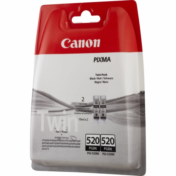 Canon 2932B012/PGI-520PGBK Tintenpatrone schwarz pigmentiert Doppelpack, 2x324 Seiten ISO/IEC 24711 19ml VE=2