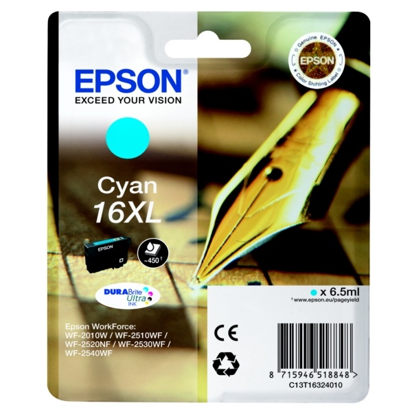 Epson C13T16324010/16XL Tintenpatrone cyan High-Capacity XL, 450 Seiten 6.5ml