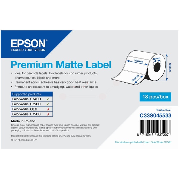 Epson C33S045533 Format-Etiketten matt die-cut 102mm x 152mm 225 label VE=1