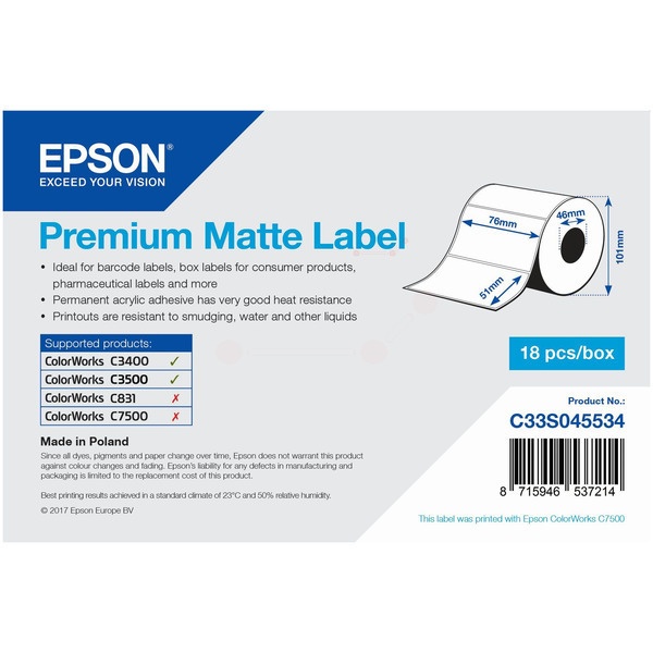 Epson C33S045534 Format-Etiketten die-cut 76mm x 51mm 650 label VE=1