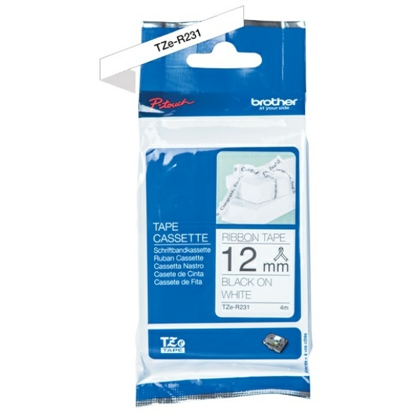 Brother TZE-R231 DirectLabel schwarz auf weiss nicht klebend textil 12mm x 4m