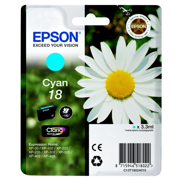 Epson C13T18024012/18 Tintenpatrone cyan, 180 Seiten 3ml