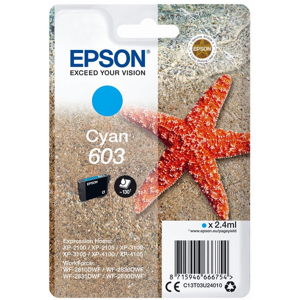 Epson C13T03U24010/603 Tintenpatrone cyan, 130 Seiten 2.4ml