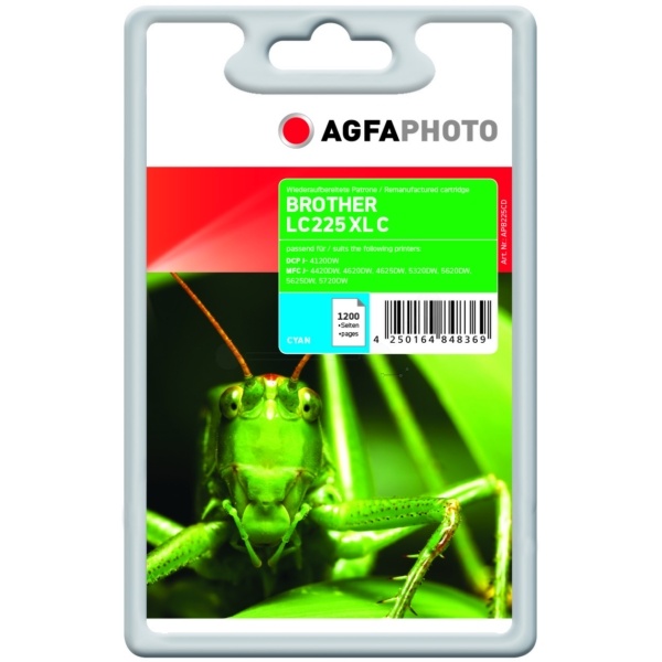 AgfaPhoto APB225CD Tintenpatrone cyan, 1.200 Seiten 11.8ml (ersetzt Brother LC225XLC)