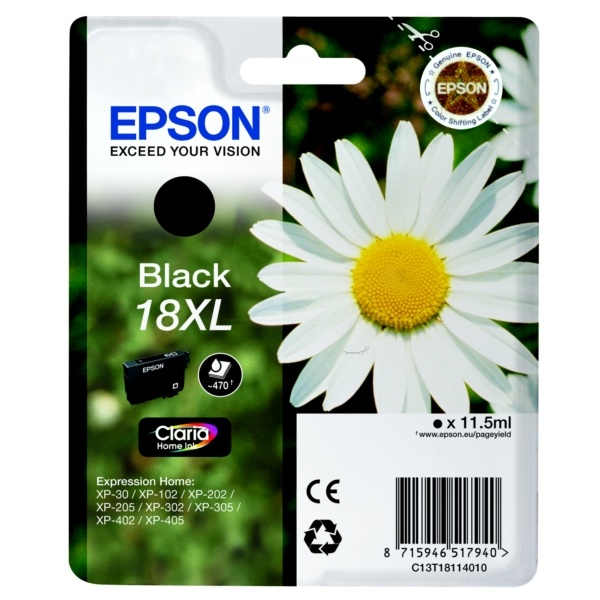 Epson C13T18114012/18XL Tintenpatrone schwarz High-Capacity, 470 Seiten 11,5ml