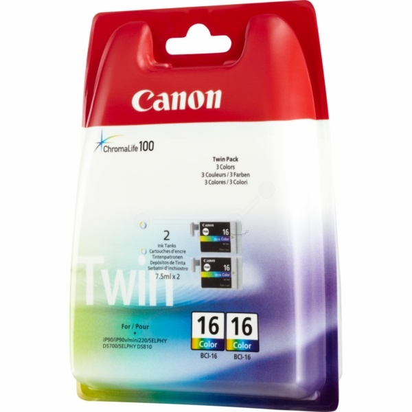 Canon 9818A002/BCI-16C Tintenpatrone color Doppelpack, 2x100 Seiten/5% 2.5ml VE=2