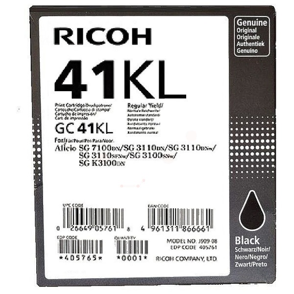 Ricoh 405765/GC-41KL Gelkartusche schwarz, 600 Seiten ISO/IEC 24711