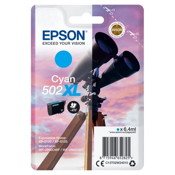 Epson C13T02W24010/502XL Tintenpatrone cyan High-Capacity, 470 Seiten 6,4ml