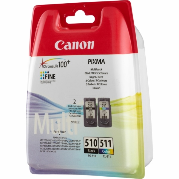 Canon 2970B017/PG-510+CL-511 Druckkopfpatrone Multipack schwarz + color PVP, 2x220 Seiten ISO/IEC 24711 9ml VE=2