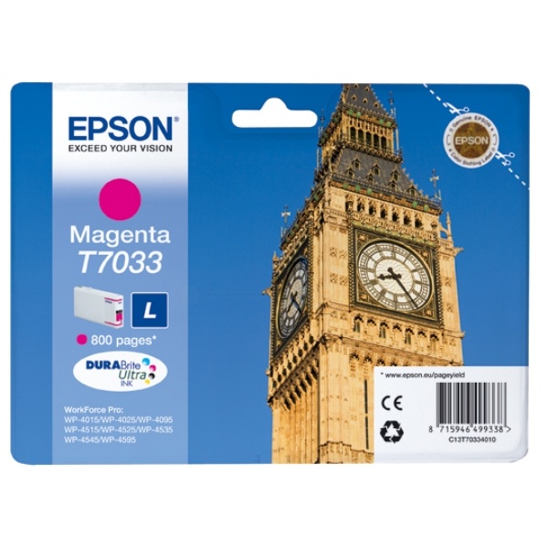 Epson C13T70334010/T7033 Tintenpatrone magenta, 800 Seiten ISO/IEC 24711 9.6ml