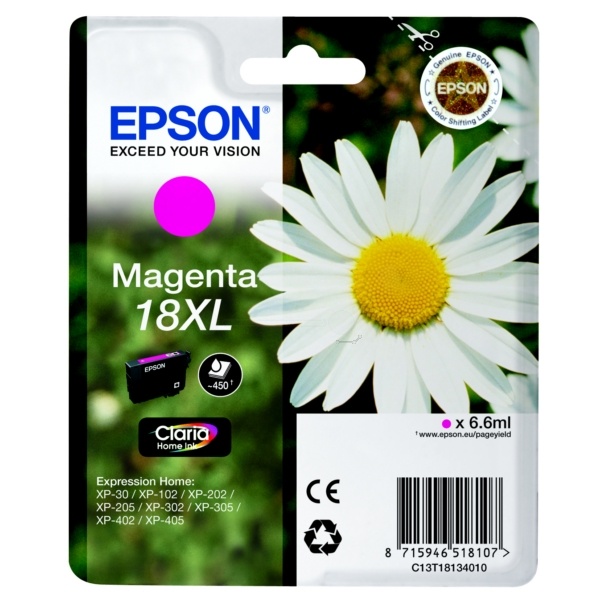 Epson C13T18134010/18XL Tintenpatrone magenta High-Capacity, 450 Seiten 6.6ml