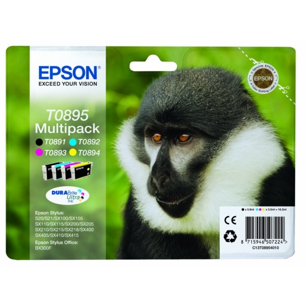 Epson C13T08954011/T0895 Tintenpatrone MultiPack Bk,C,M,Y 5,8ml + 3x3,5ml VE=4