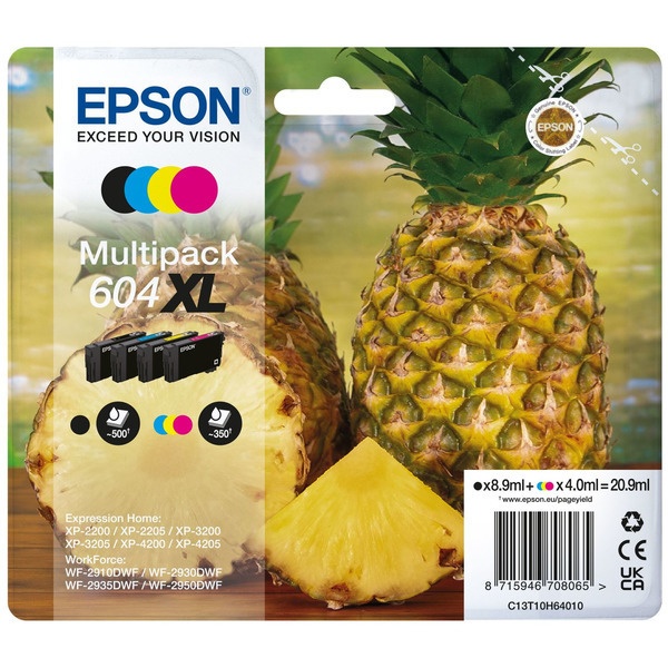 Epson C13T10H64010/604XL Tintenpatrone MultiPack Bk,C,M,Y High-Capacity 500pg + 3x350pg VE=4