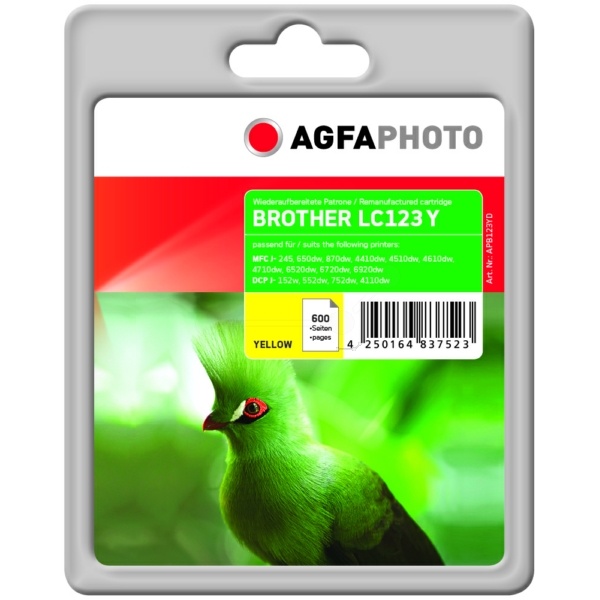 AgfaPhoto APB123YD Tintenpatrone gelb, 600 Seiten 11ml (ersetzt Brother LC123Y)