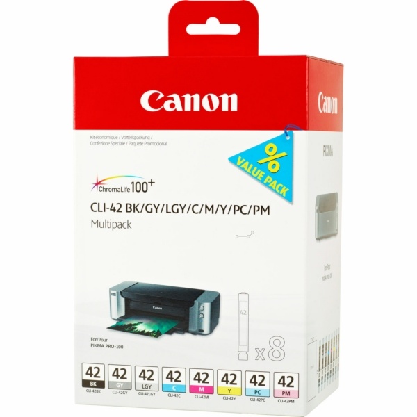 Canon 6384B010/CLI-42 Tintenpatrone MultiPack Bk,C,M,Y,LC,LM, GY,LGY 835 Fotos 8x13ml VE=8