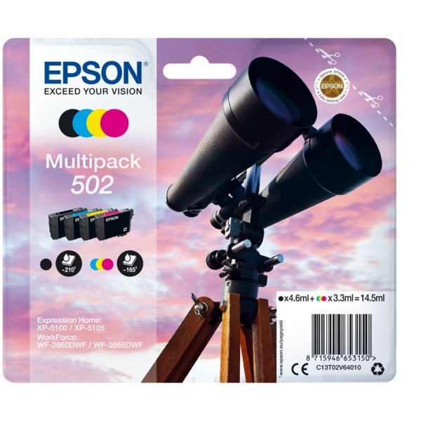 Epson C13T02V64010/502 Tintenpatrone MultiPack Bk,C,M,Y 4,6ml + 3x3,3ml VE=4