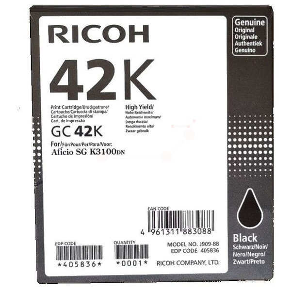 Ricoh 405836/GC-42K Gelkartusche schwarz, 10.000 Seiten ISO/IEC 19752