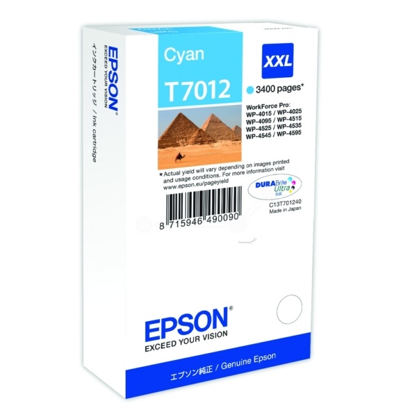 Epson C13T70124010/T7012 Tintenpatrone cyan XXL, 3.400 Seiten ISO/IEC 24711 34.2ml