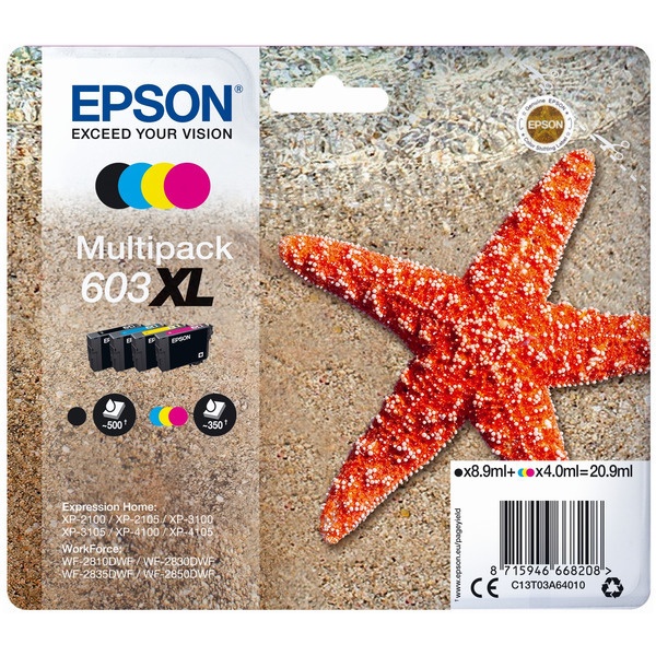 Epson C13T03A64010/603XL Tintenpatrone MultiPack Bk,C,M,Y High-Capacity 8,9ml + 3x4ml VE=4