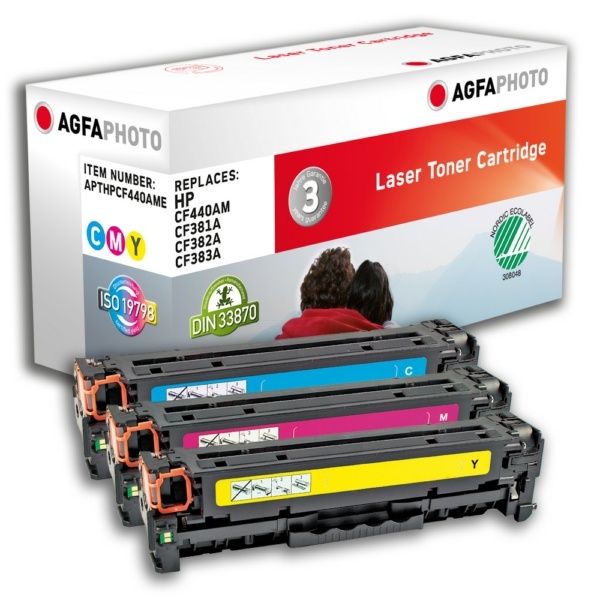 AgfaPhoto APTHPCF440AME Tonerkartusche MultiPack C,M,Y, 3x2.700 Seiten 52 Gramm VE=3 (ersetzt HP 312A)