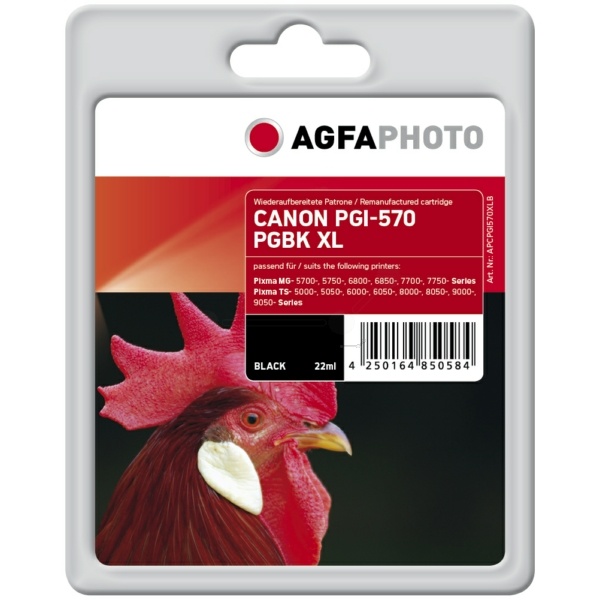 AgfaPhoto APCPGI570XLB Tintenpatrone schwarz pigmentiert, 500 Seiten 22ml (ersetzt Canon PGI-570PGBKXL)