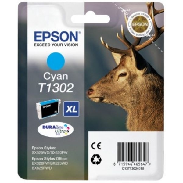 Epson C13T13024012/T1302 Tintenpatrone cyan XL, 765 Seiten 10,1ml