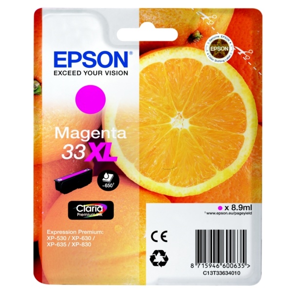 Epson C13T33634012/33XL Tintenpatrone magenta High-Capacity, 650 Seiten ISO/IEC 19752 8,9ml