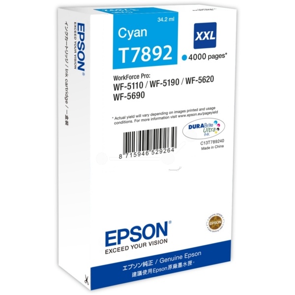 Epson C13T789240/T7892XXL Tintenpatrone cyan extra High-Capacity XXL, 4.000 Seiten 34.2ml