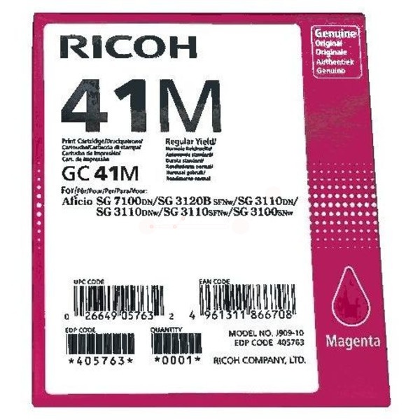 Ricoh 405763/GC-41M Gelkartusche magenta, 2.200 Seiten ISO/IEC 24711