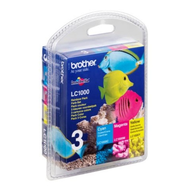 Brother LC-1000RBWBPDR Tintenpatrone MultiPack C,M,Y Blister, 3x400 Seiten 6.5ml VE=3